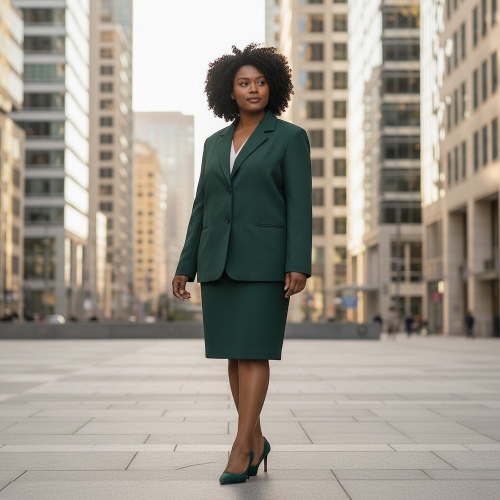 Vintage 90s 24K Forest Green Skirt Suit Set 18W
